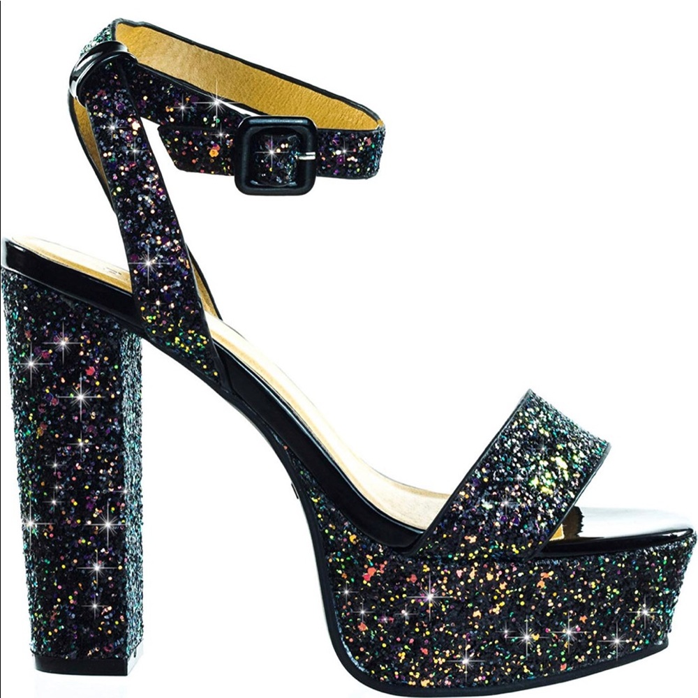 Bamboo Glitter Block Platform Heel